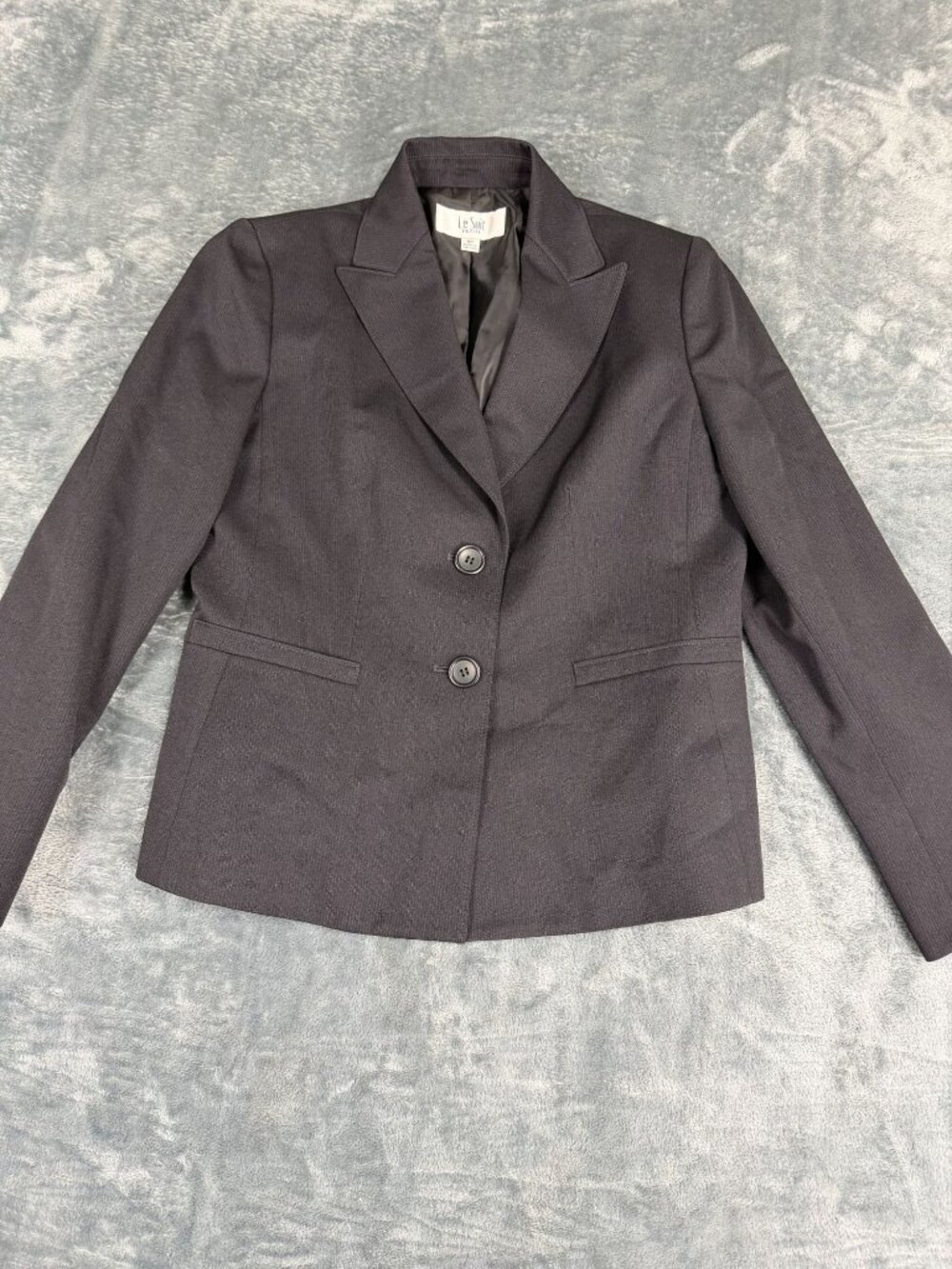 Le Suit Petite Womens Black Pinstripe Two-Button Blazer 8P Fully Lined